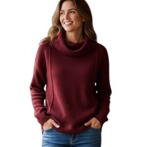 CABLE & GAUGE BURGUNDY COWL-NECK PULLOVER W/POUCH POCKET SZ.M EUC.